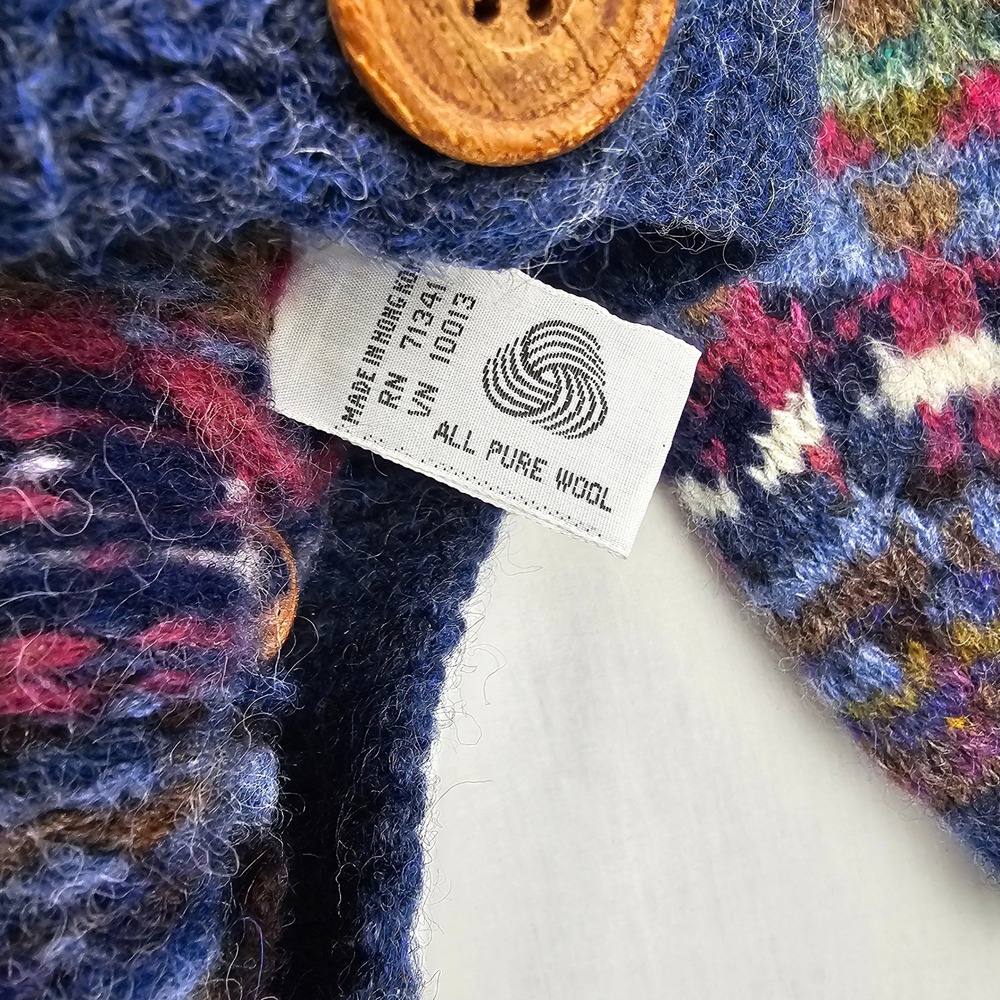 Vintage LL Bean Sheep Geese Horse Wool Cardigan Sweater Women's Large Blue - Picture 7 of 9
